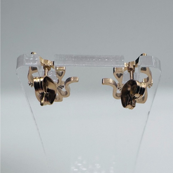 Gold Plated Solid Stainless Steel Cat Earrings - Picture 2 of 4